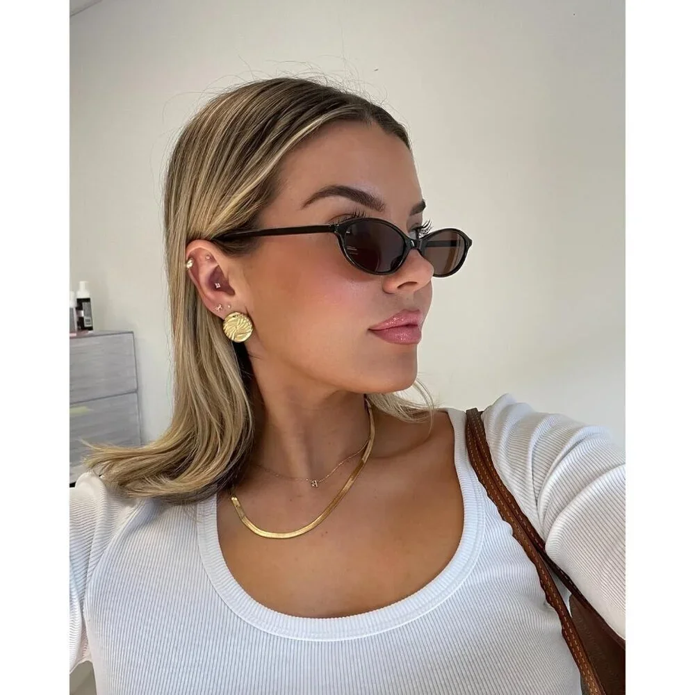 Retro Oval Sunglasses Women Chic 90s UV Protection Narrow Shades